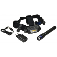 Magneti Marelli - Zestaw lampa czołowa i latarka – zasilanie akumulator 100/50 Lumenów SMD LED